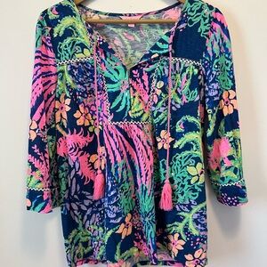 Lilly Pulitzer Pink and Green Floral Top